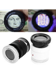 Лупа просмотровая металлическая 30x/27mm с подсветкой + UV со шкалой TH-9006B