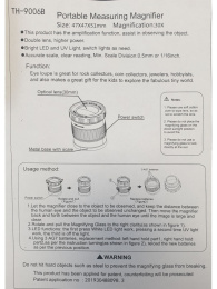 Лупа просмотровая металлическая 30x/27mm с подсветкой + UV со шкалой TH-9006B