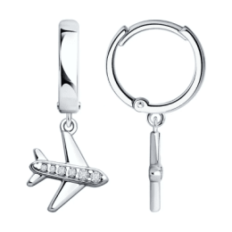 Серьги самолёт с фианитом из серебра