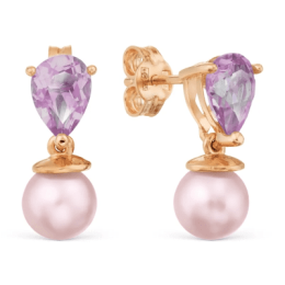 Пусеты с аметистом и жемчугом из золота