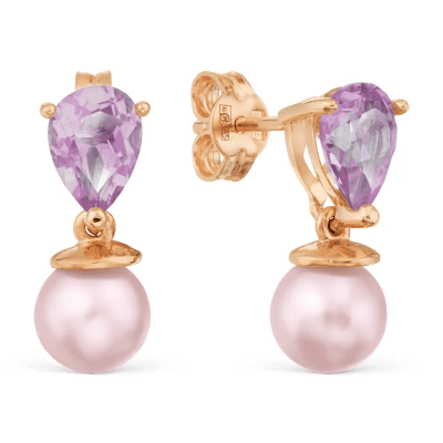 Пусеты с аметистом и жемчугом из золота