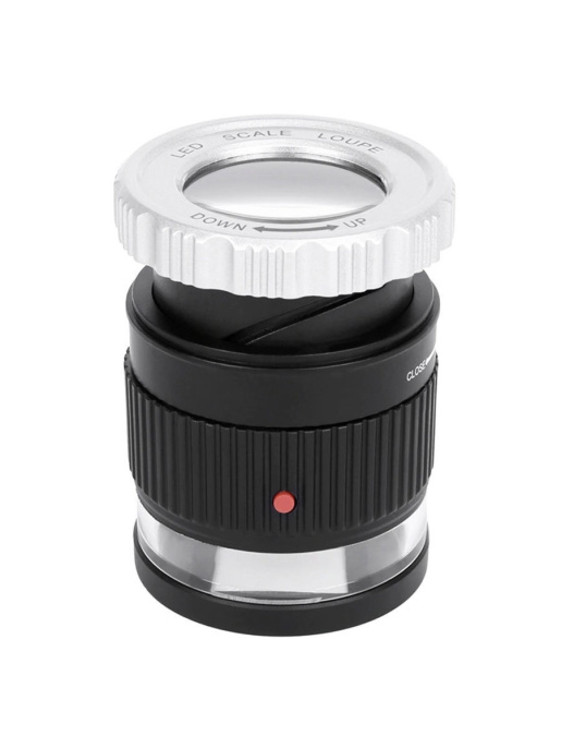 Лупа просмотровая металлическая 30x/27mm с подсветкой + UV со шкалой TH-9006B