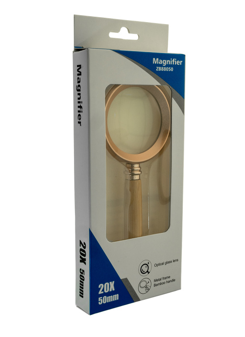 Лупа ручная стеклянная с деревянной ручкой 20X 50mm ZB88050
