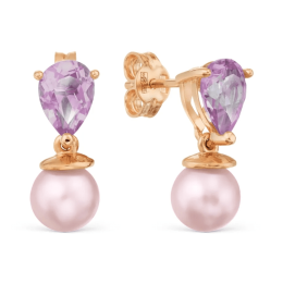Пусеты с аметистом и жемчугом из золота